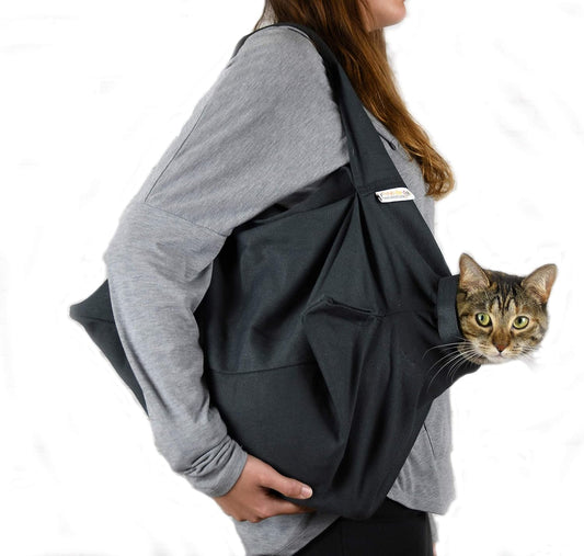 Cozy Comfort Carrier - X-Large Charcoal Grey Cat Carrier Bag, Soft Cat Carrier and Cat Wrap for