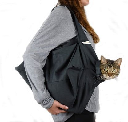 Cozy Comfort Carrier - Small Charcoal Grey Cat Carrier Bag, Soft Cat Carrier and Cat Wrap for Nail