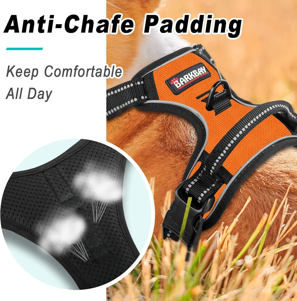 BARKBAY No Pull Dog Harness Large Step in Reflective Dog Harness with Front Clip and Easy Control