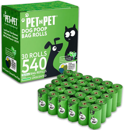 Pet N Pet 540 Counts Green Poop Bags for Dogs, 38% Plant Based & 62% PE Extra Thick Dog Poop Bags