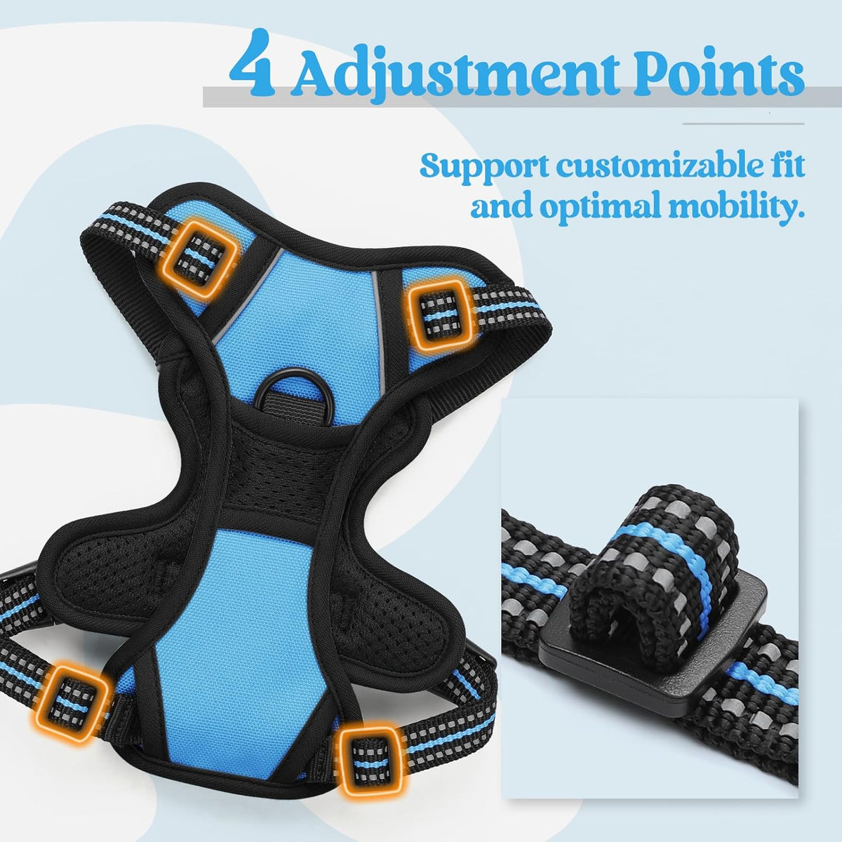 rabbitgoo Dog Harness No Pull with 2 Leash Clips, Adjustable Soft Padded, Reflective Oxford No