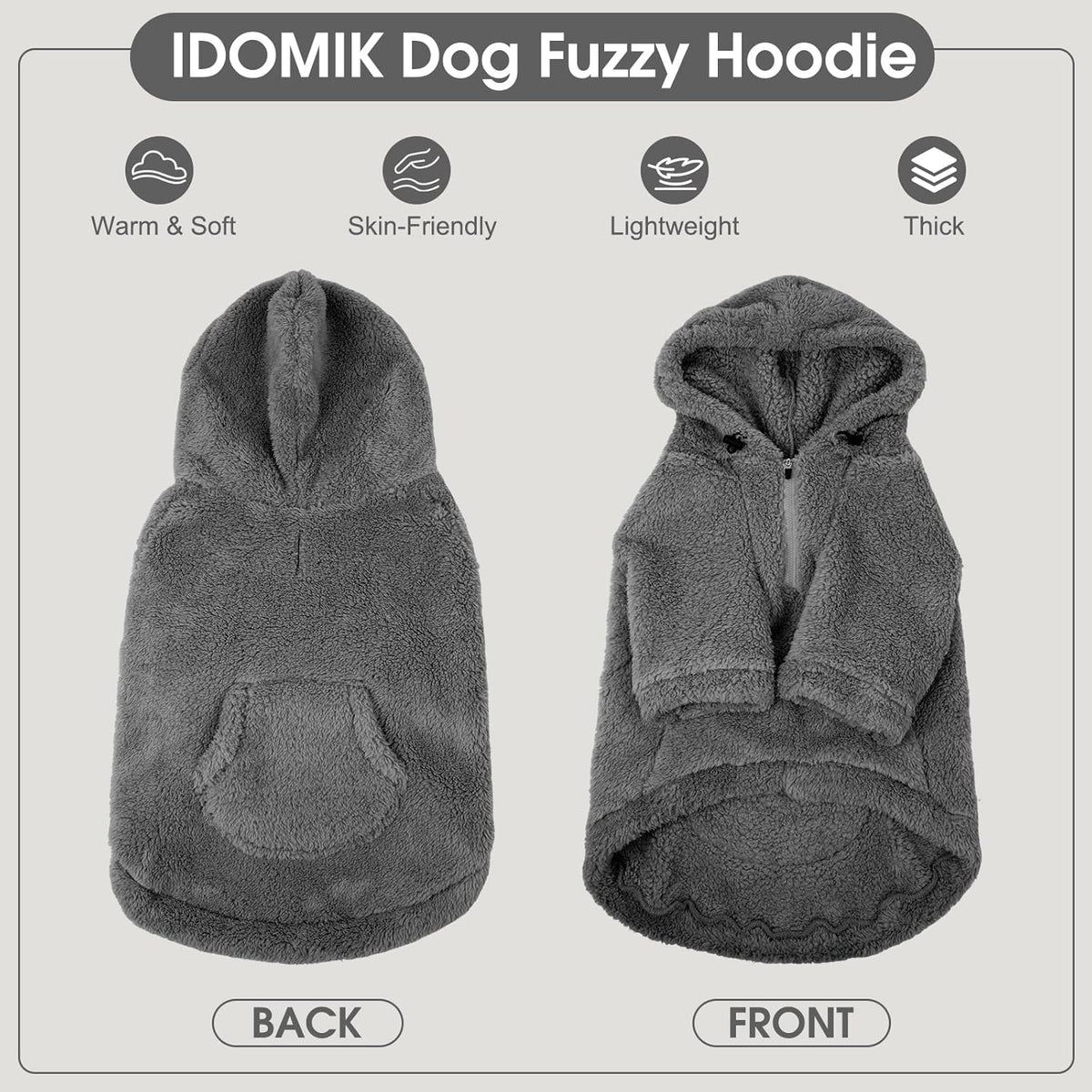IDOMIK Fuzzy Dog Sweater with Adjustable Hood, Warm Fleece Dog Sweater Hoodie with Harness Hole &