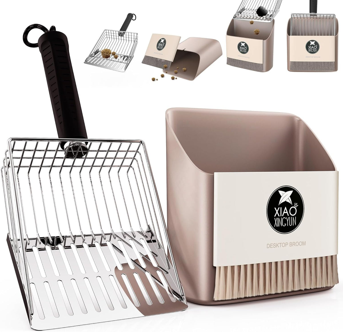 Cat Litter Scooper with Holder, Metal Litter Scoop Includes Portable Small Broom and Dustpan Set