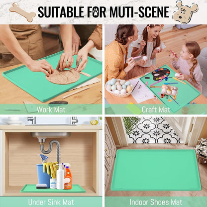 MateeyLife Dog & Cat Food Mat - Waterproof, Nonslip, Raised Edges, Silicone Tray for Messy