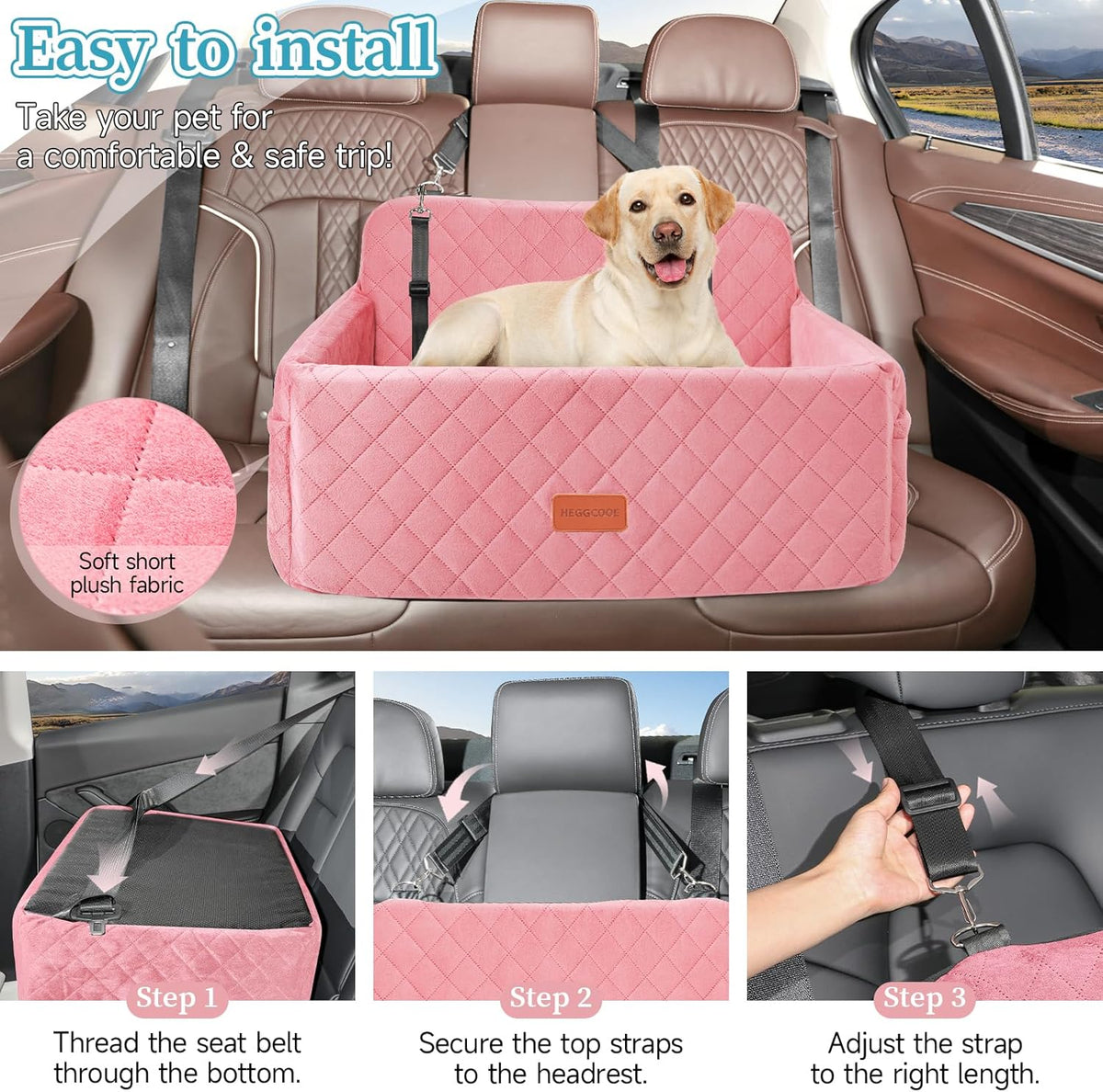 Dog Car Seat for Medium/Large Dogs, Pet Booster Seat for Under 55 lbs or 2 Small Dogs, Detachable &