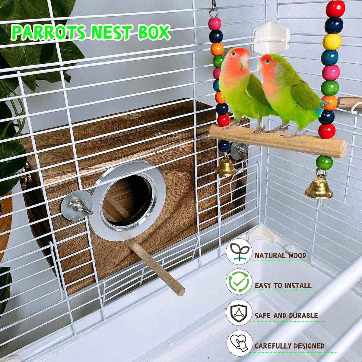 kathson Parrots Nesting Box Parakeet Nest House for Cage Budgie Breeding Hut with Coconut Fiber