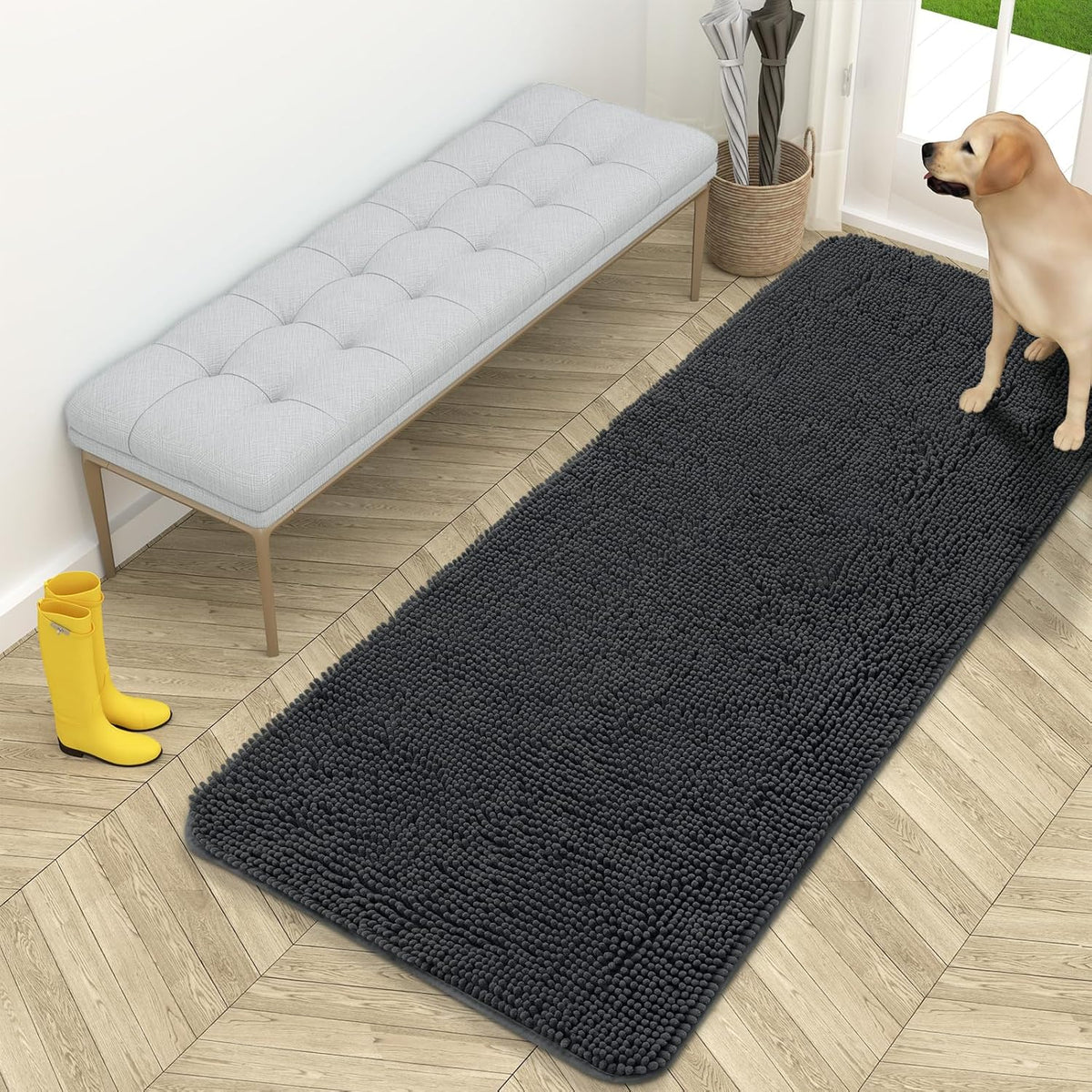OLANLY Dog Door Mat for Muddy Paws 59x24, Absorbs Moisture and Dirt, Absorbent Non-Slip Washable
