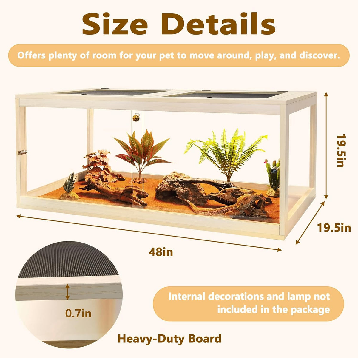 Prolee Reptile Terrarium Tank Up to 78 Gallon, Lizard Tank Bearded Dragon Tank with Metal Mesh Roof