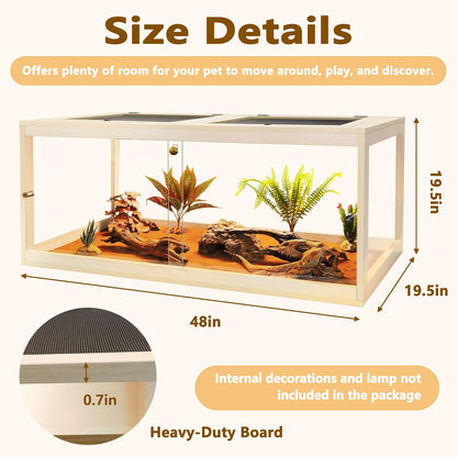 Prolee Reptile Terrarium Tank Up to 78 Gallon, Lizard Tank Bearded Dragon Tank with Metal Mesh Roof
