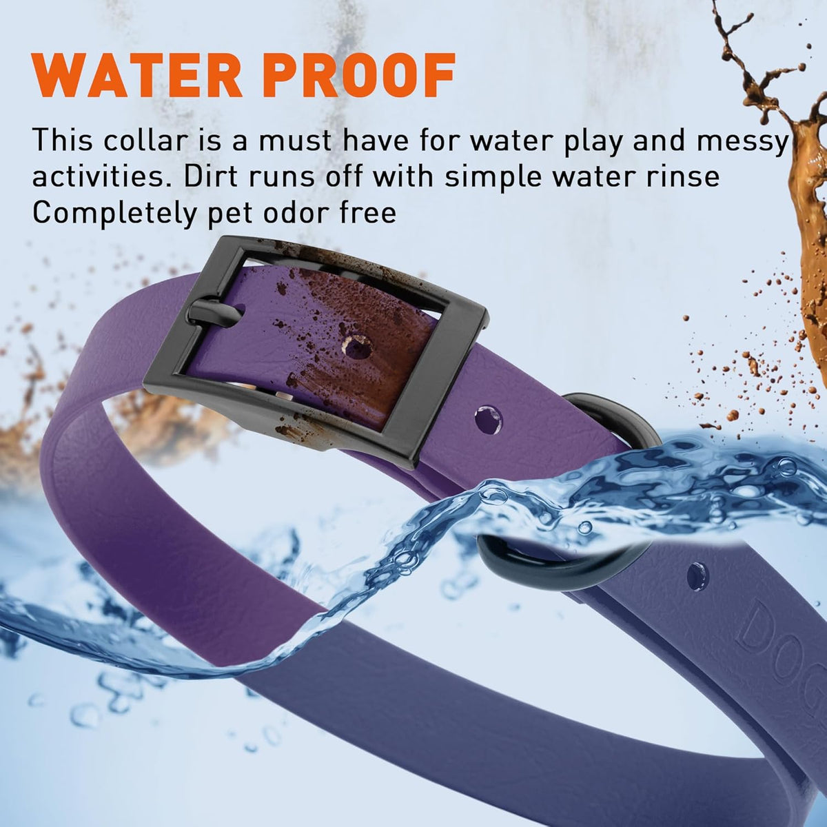 Dogline Biothane Waterproof Dog Collar Strong Coated Nylon Webbing with Black Hardware Odor- Proof