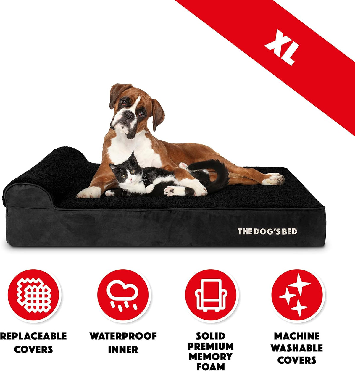 The Dog’s Bed Orthopedic Headrest Dog Bed XL Black Plush 46x28, Memory Foam, Pain Relief for