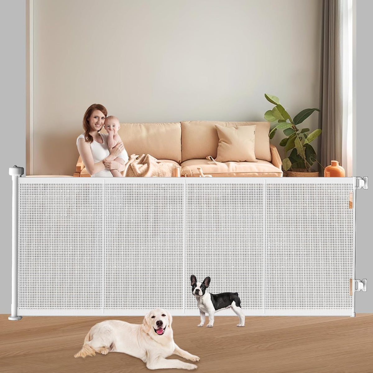 Pawtners Retractable Baby Gates Extra Wide, 41" Tall Extends up to 71" Wide, Dog Gate Indoor with