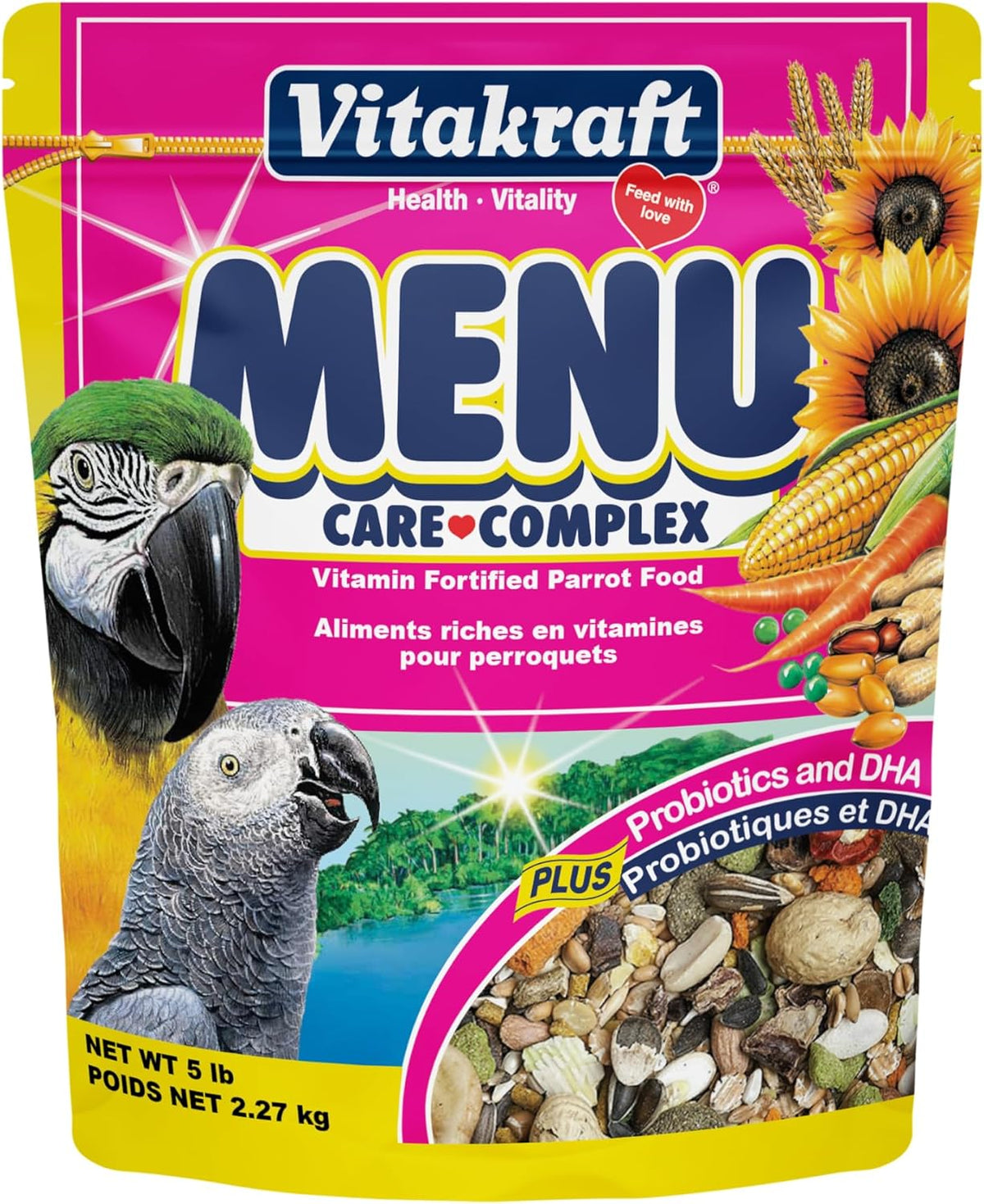 Vitakraft Menu Premium Parrot Food - Vitamin-Fortified - Macaw, Amazon, Conure, and Parrot Food for