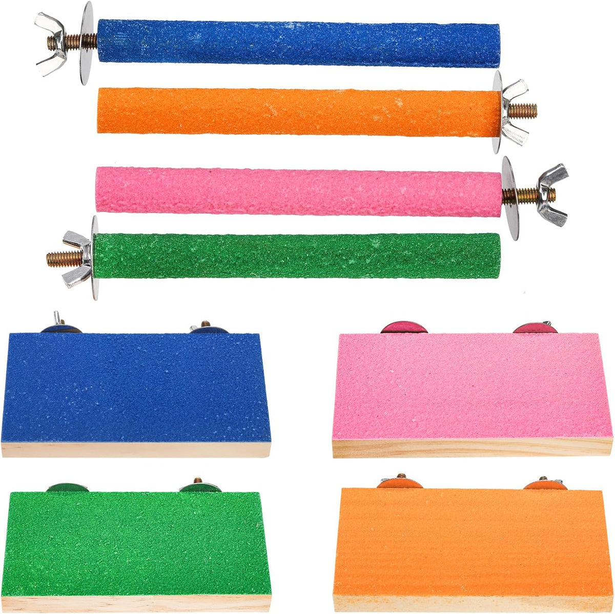 8 Pcs Bird Perch Stand Toy, Colorful Wood Parrot Perch Stand Platform Paw Grinding Stick, Bird Cage