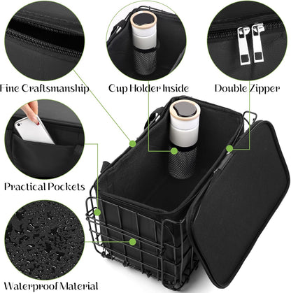 Aodaer Bike Basket with Removable Liner Bag Cargo Net Large Folding Bike Basket Quick Release Metal