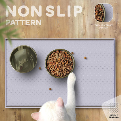 Dog Food Mat - 28x18 Raised Edges Dogs Mat for Food and Water Prevent Spill, Waterproof Cat Food