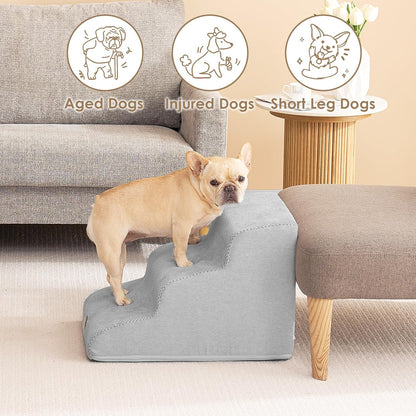 EHEYCIGA Curved Dog Stairs Ramp for Small Dogs 15.7" H, 3-Step Dog Steps for Couch Sofa and Chair