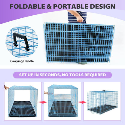BestPet | Dog Crate | 30" | Blue | Foldable Metal Kennel with Double Doors, Secure Slide-Bolt