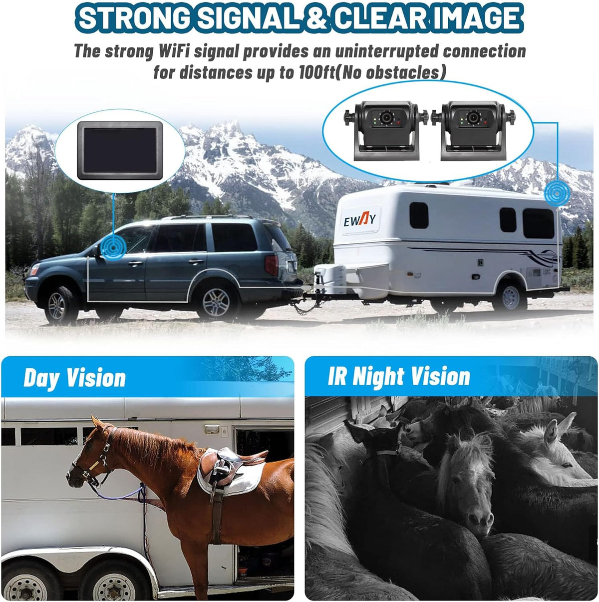 EWAY 2 Magnetic Wireless Backup Cameras HD1080P w/ 5" Split Screen Monitor Portable No Wiring