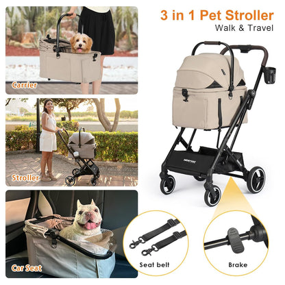X2 Pet Stroller, Dog Cat Stroller for Small Pets Under 44lbs, Equipped with Detachable & Foldable