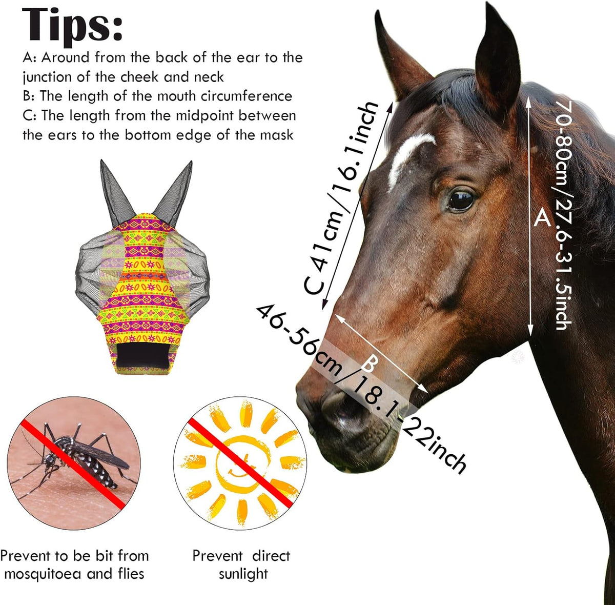 Qualirey12 Pieces Horse Fly Mask Bulk Comfortable Elasticity Mask for Horses with Ears Net UV