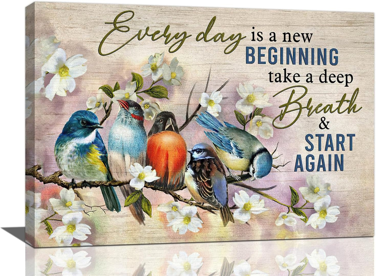 Bird Wall Art Farmhouse Flower Branch Pictures Rustic Country Birds Wall Decor Floral Canvas Print