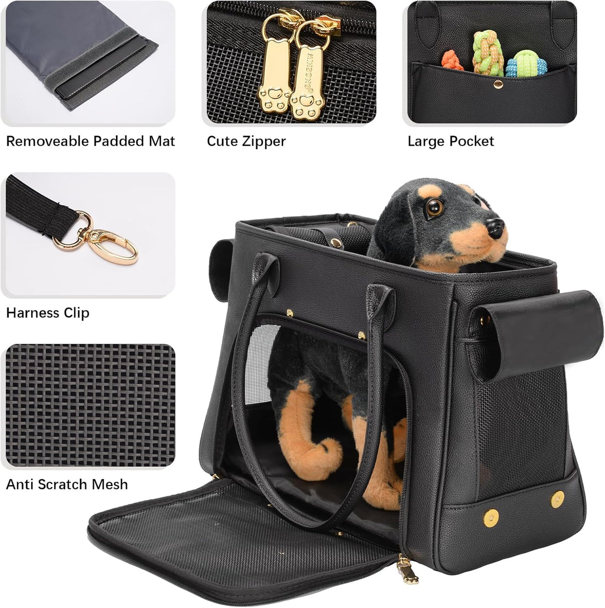 Fashion Pet Carrier Purse for Small Cat and Dog, Luxury Pu Soft-Sided Tote Bag with Large Pockets