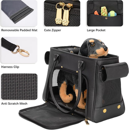 Fashion Pet Carrier Purse for Small Cat and Dog, Luxury Pu Soft-Sided Tote Bag with Large Pockets