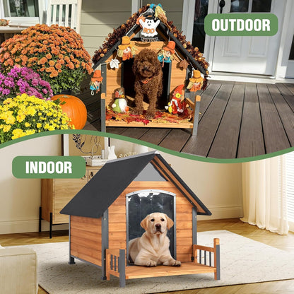 Large Dog House Outdoor Insulated Weatherproof Dog Kennel with Insulated Liner, Dog Shelter for
