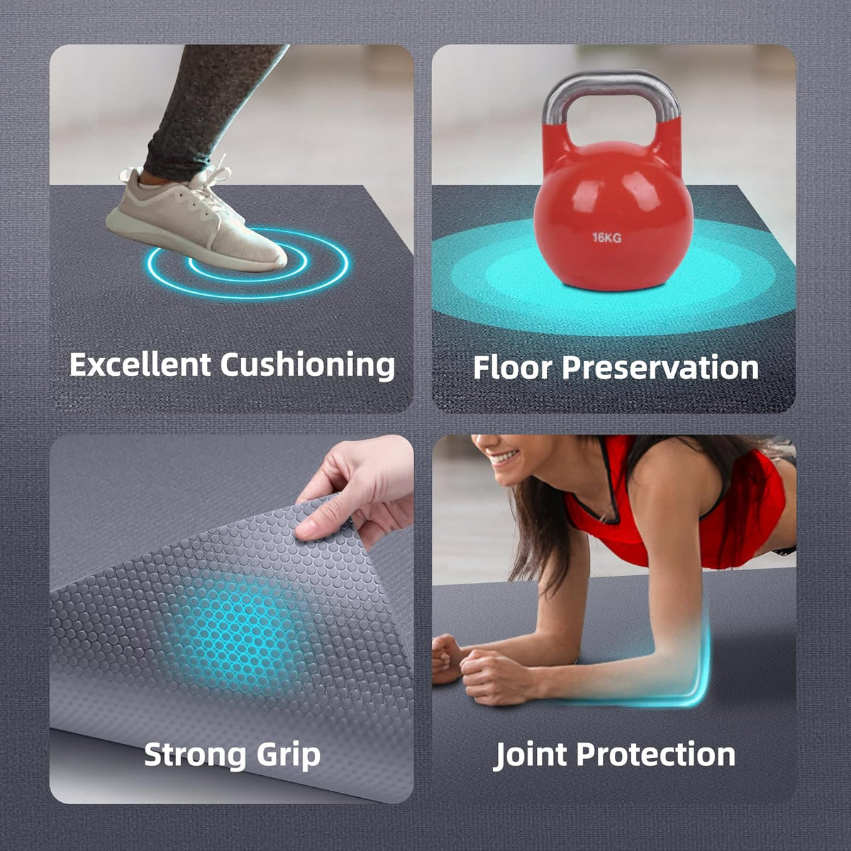 Large Exercise Mat for Home Workout,12‘x6’/10'x6'/9'x6'/8'x6'/7'x5'/6'x4' (7mm) Extra Thick Workout