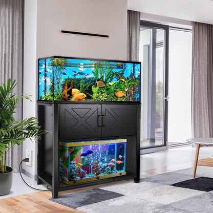 40 Gallon Tank Stand with Cabinet and Power Outlets, Heavy Duty Metal Aquarium Stand for 40-50