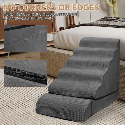 Soft Dog Stairs & Steps for High Beds 24-28 Inches Tall for Small Dogs, LitaiL Pet Stairs/Steps for