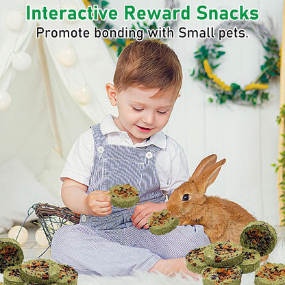 Fhiny 24 PCS Rabbit Chew Toys, Natural Timothy Hay Carrot Pumpkin Purple Potato Biscuit Cubes Bunny