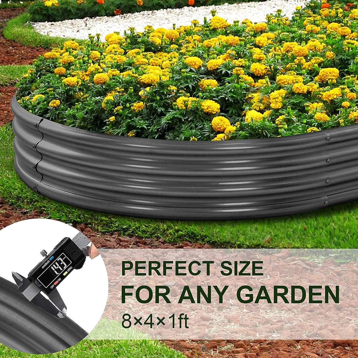 Land Guard 8×4×1 ft Galvanized Raised Garden Bed Kit，Raised Garden Boxes Outdoor, Oval Metal Raised