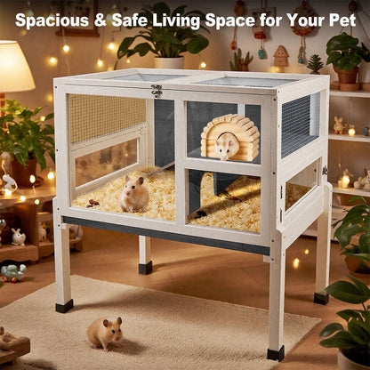 2-Story Guinea Pig Cage with Stand, Indoor Wooden Hamster Cage with Ramp, Pull-Out Tray, Hideout &
