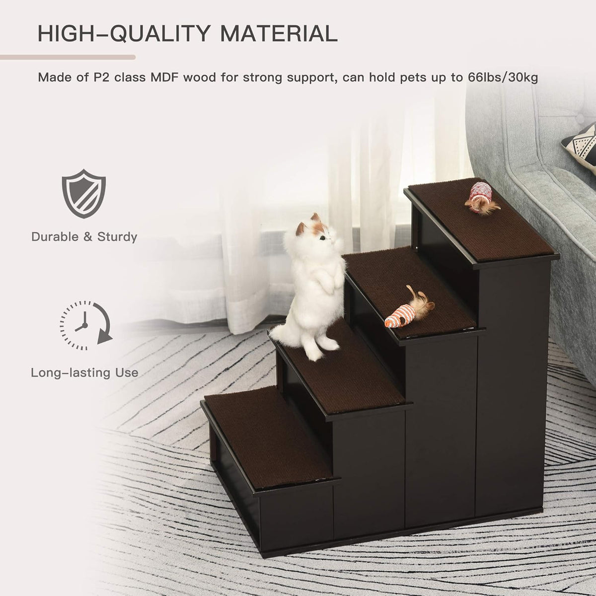 PawHut Pet Stairs, Small Pet Steps with Cushioned Removable Covering for Dogs and Cats Up to 22