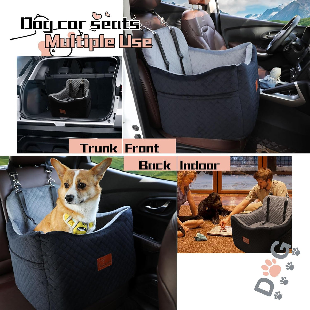 Dog Booster Car Seat for Dogs under 35lbs,Elevated Pets Seat with Safety Strap,Ultra Soft Fabric