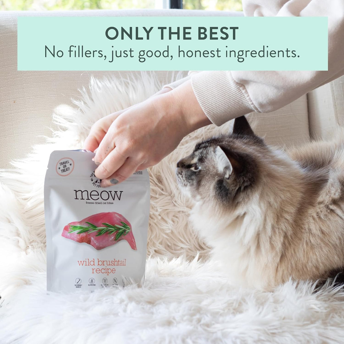 Meow Wild Brushtail Freeze Dried Raw Cat Food, Mixer, or Topper, or Treat - High Protein, Natural