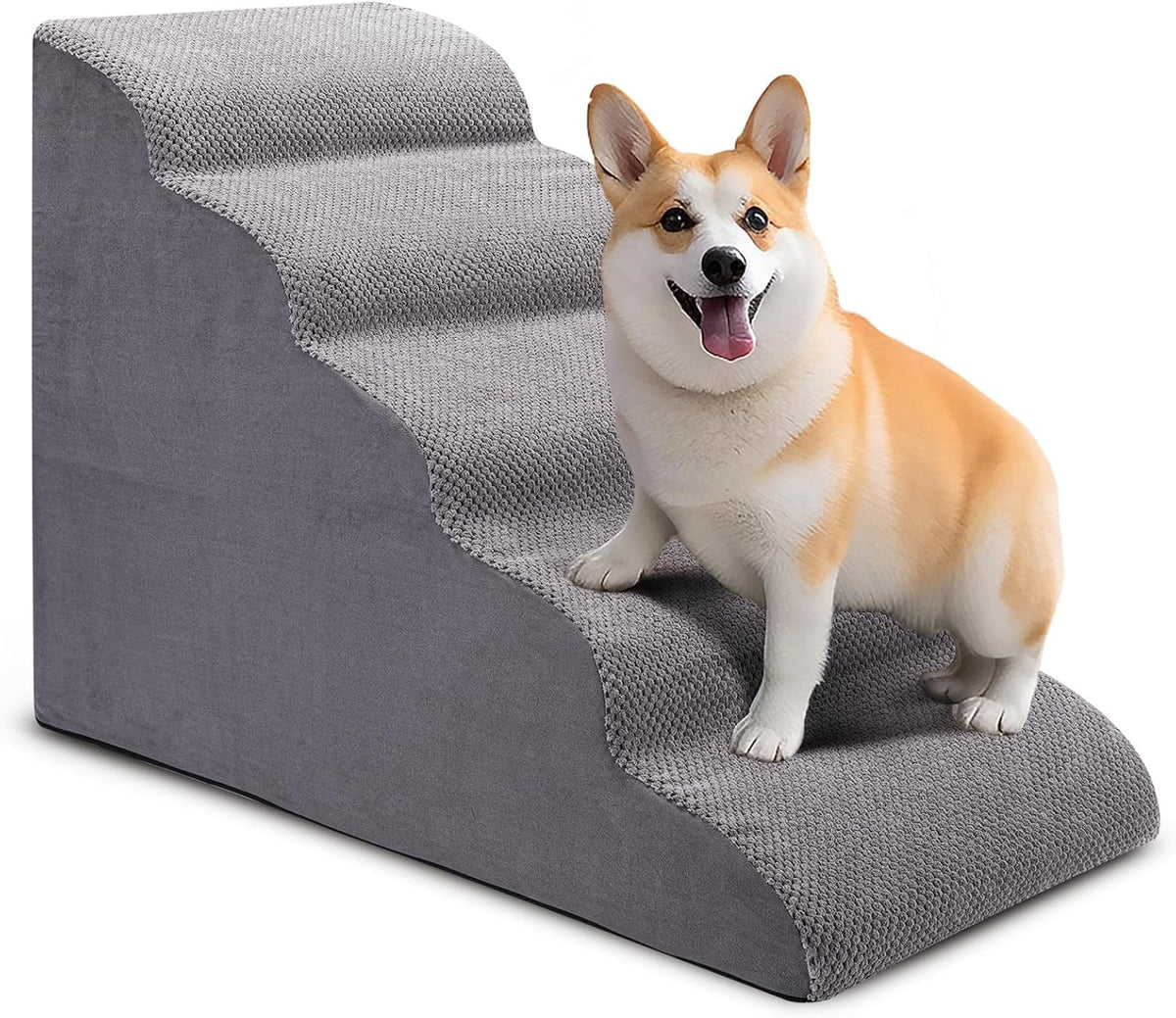 Dog Stairs for Bed and Couch, Non-Slip 5-Step Pet Stairs, 24" High Sofa Foam Dog Ramp - Best for