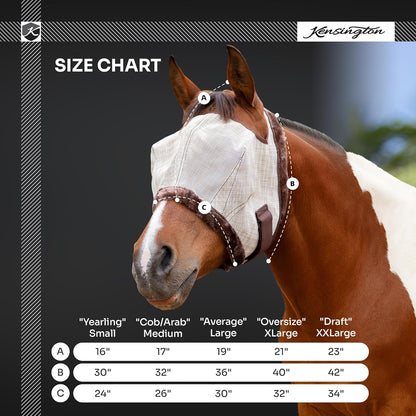 Kensington Fly Mask with Fleece Trim for Horses — Protects Face and Eyes Helps Block Sun Rays While