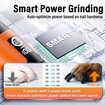 Casfuy Smart 6-Speed Dog Nail Grinder - 50% More Power Pet Nail Grinder with 2 LED Lights Quiet