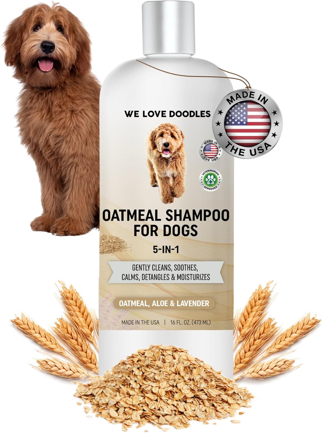 5-in-1 Premium Oatmeal Shampoo for Dogs, Gentle for Itchy & Sensitive Skin, Provides Itch Relief