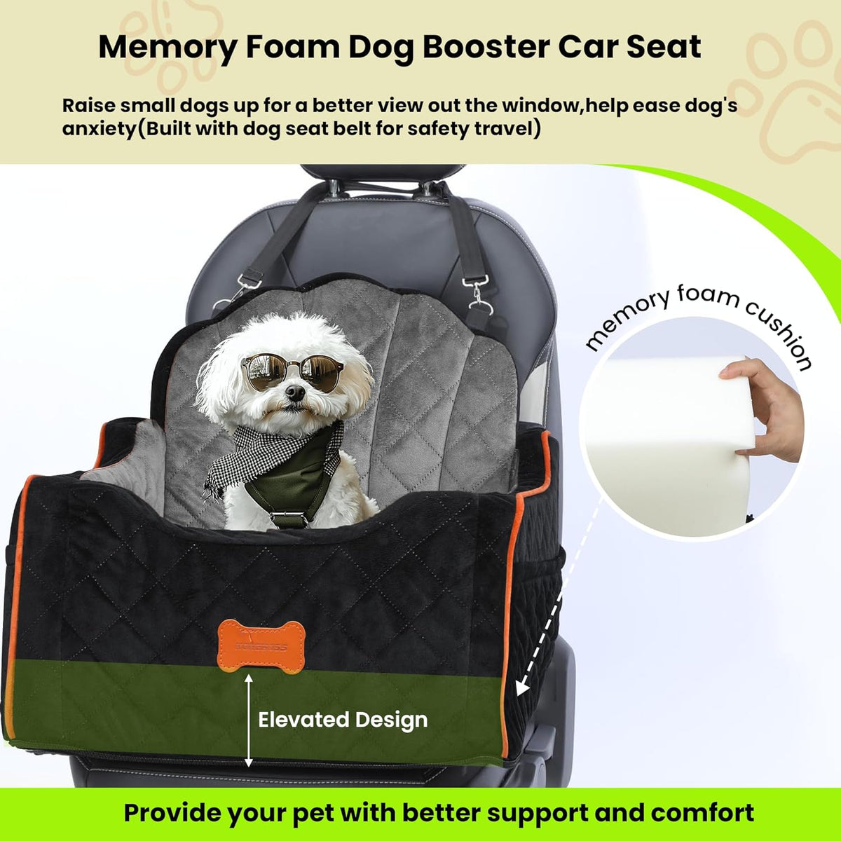 Dog Car Seat for Small Dogs Under 30lbs, Detachable Washable Pet Booster Seat with Safety Belt &