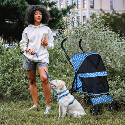 MoNiBloom 4 Wheels Pet Stroller, Easy-Fold Umbrella Shaped Dog Cat Jogger Stroller w/Storage Bag &