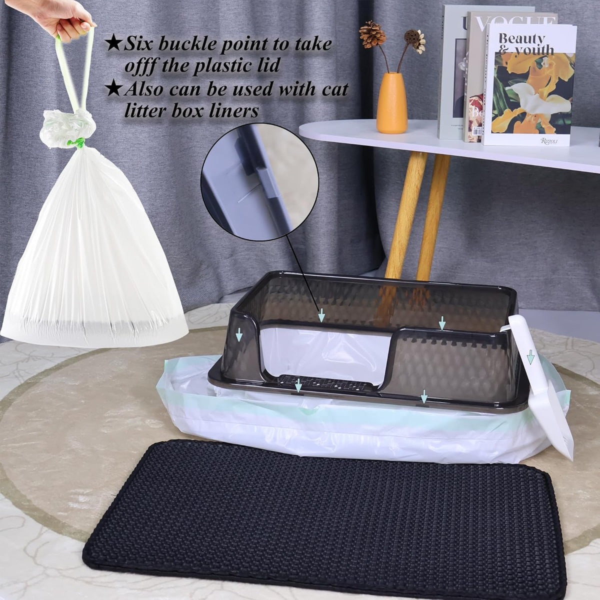 Suhaco Stainless Steel Litter Box Side Entry, Kitty Litter Mat and White Scoop Included Covered