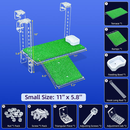 Adjustable Hanging Turtle Dock with Anti-Slip Artificial Grass Basking Platform Sturdy Acrylic Ramp
