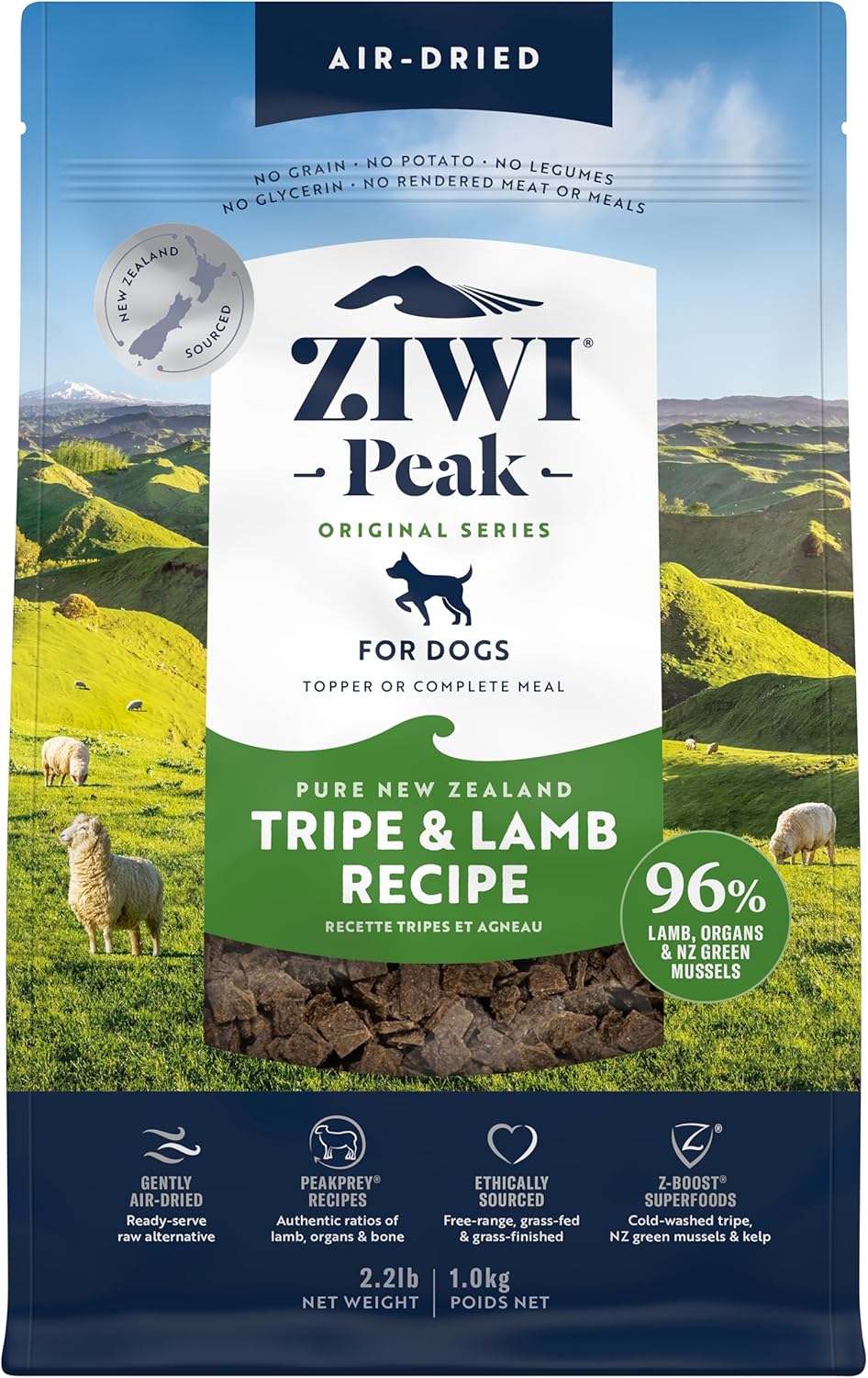 ZIWI Peak Air-Dried Dog Food – Tripe & Lamb - All Natural, High Protein, Grain Free, Limited
