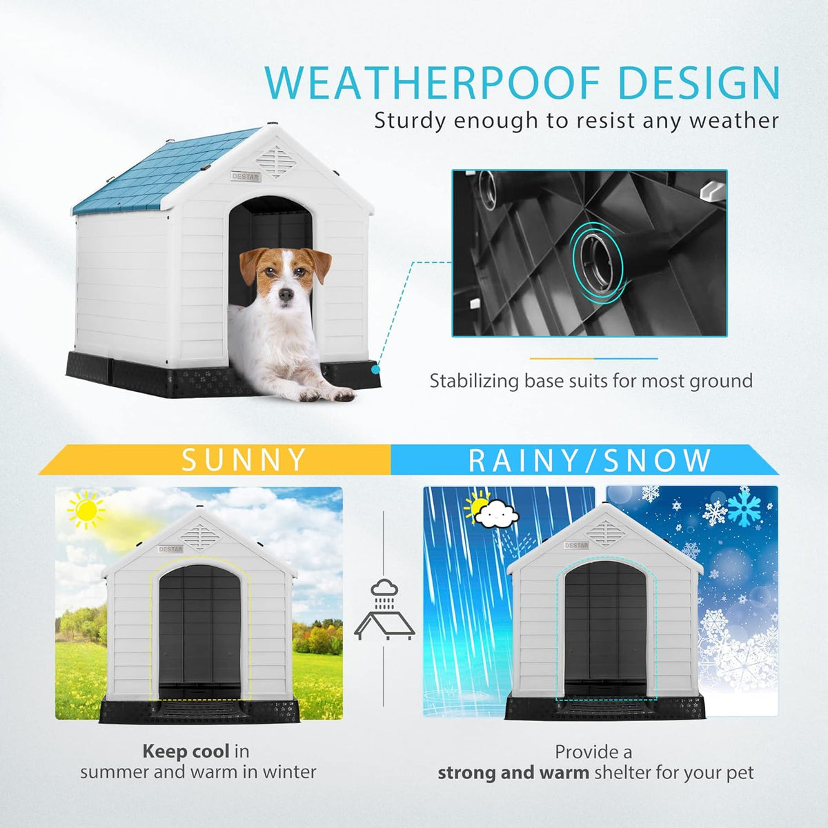 DEStar Durable Waterproof Plastic Pet Dog House Indoor Outdoor Puppy Shelter Kennel with Air Vents