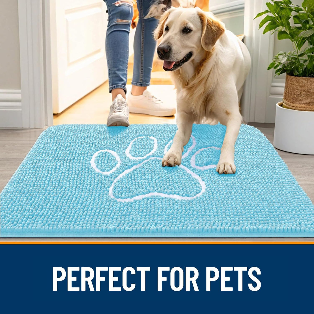 OLANLY Door Mat for Muddy Dog Paws 40x32, Ultra Absorbent Chenille Mud Doormat with Paw Print