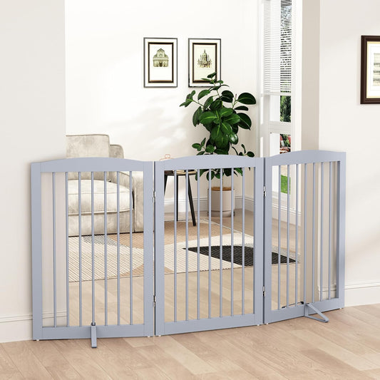 Freestanding Pet Gate for Dogs, Foldable Wooden Dog Gate for House Indoor, Tall Pet Fence for